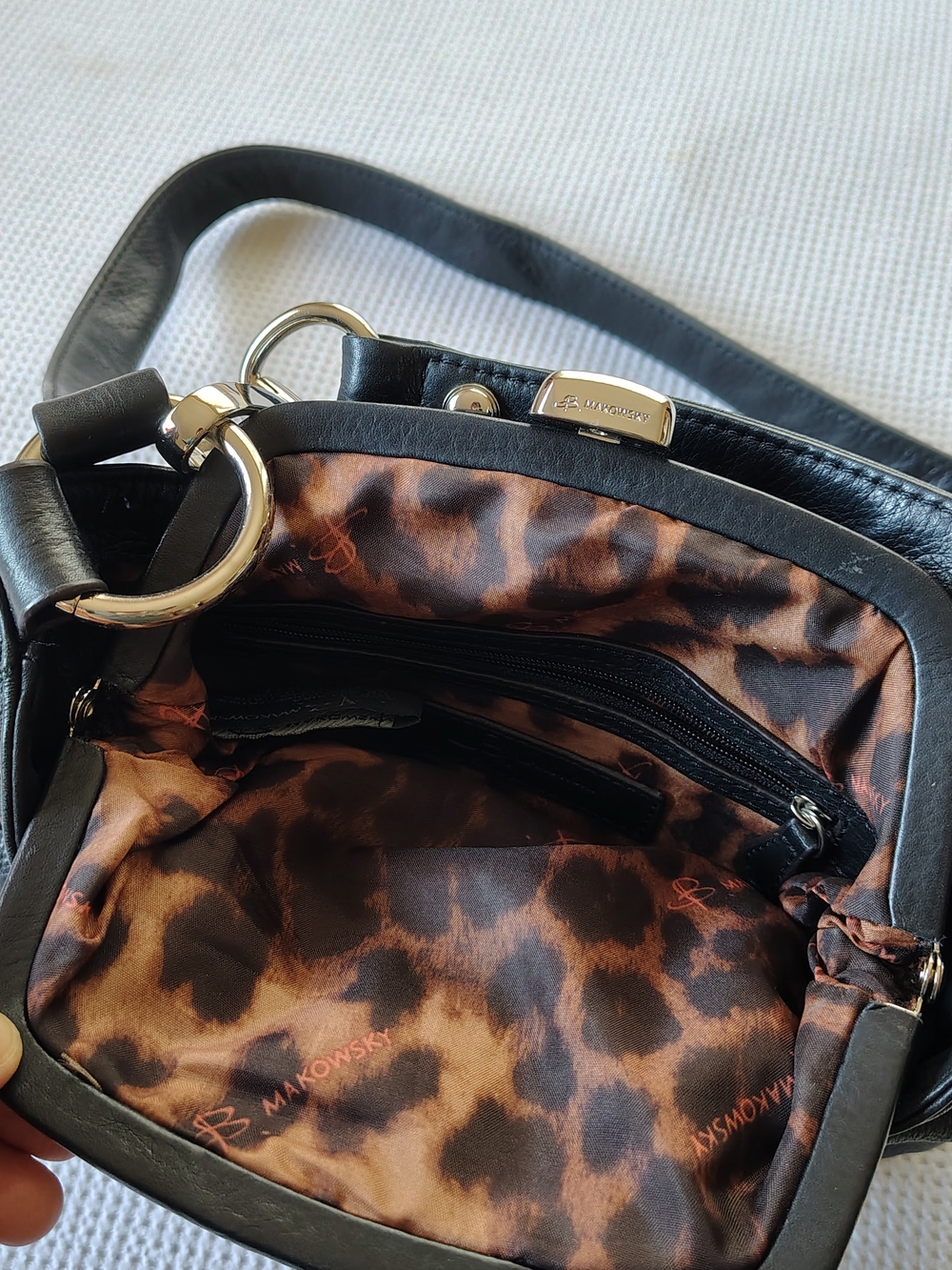 B Makowsky Black Leather Crossbody with Silver Hardware. - Picture 8 of 13
